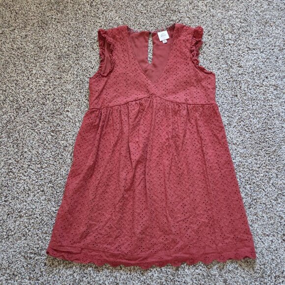 Knox Rose Womens Large Dark Mauve Eyelet Lined Dress Ruffles Cottagecore Romance - Picture 2 of 7
